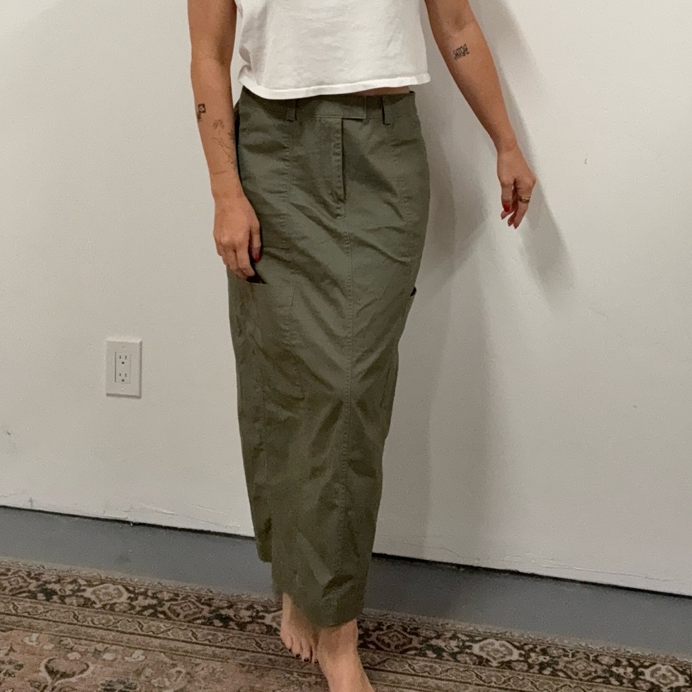 Olive Green Cargo Maxi Skirt